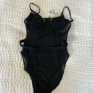 Solid and Striped black one piece